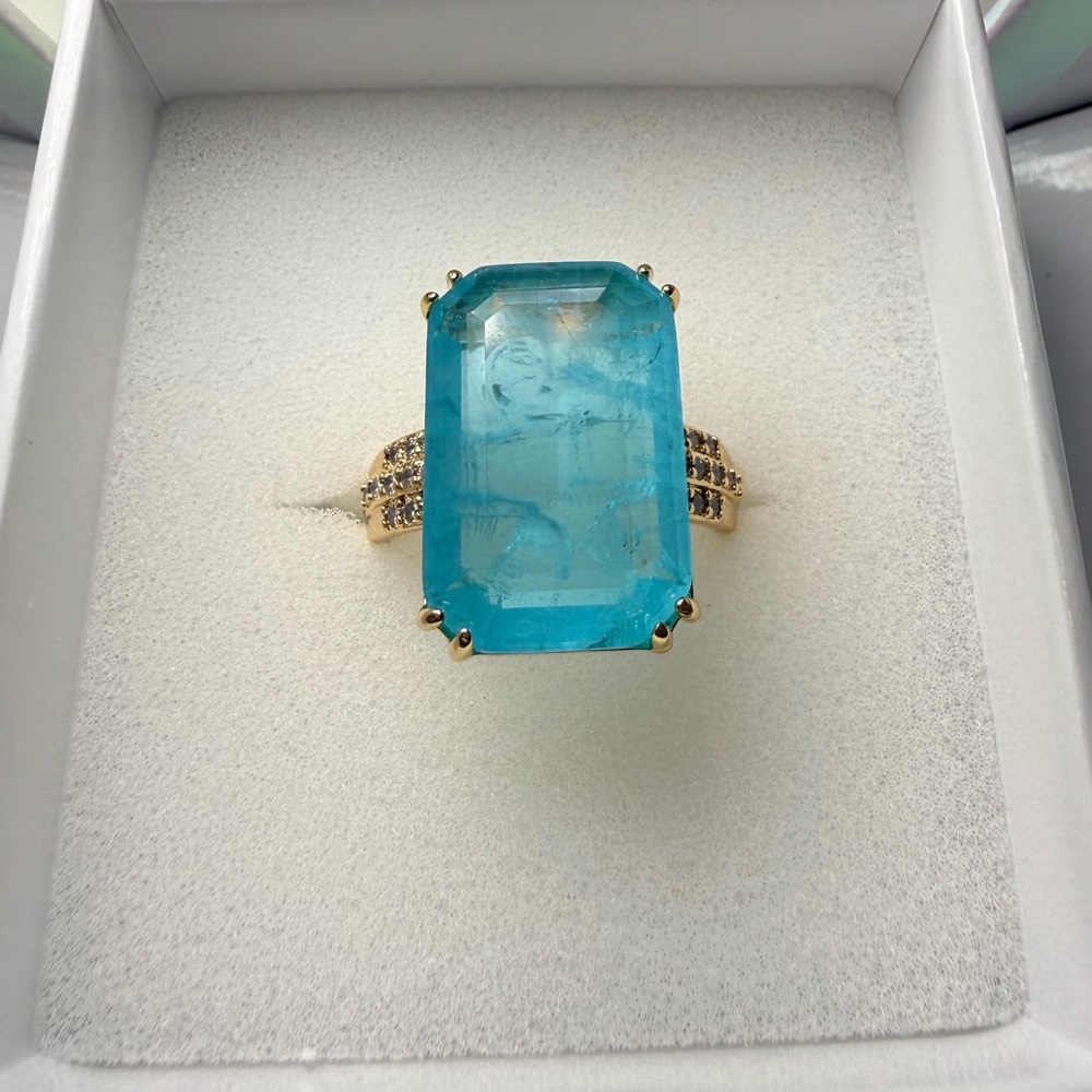 Bomb Party Your Heart Can Heal Mental Health Awareness Ring Blue Topaz/Gold - 10